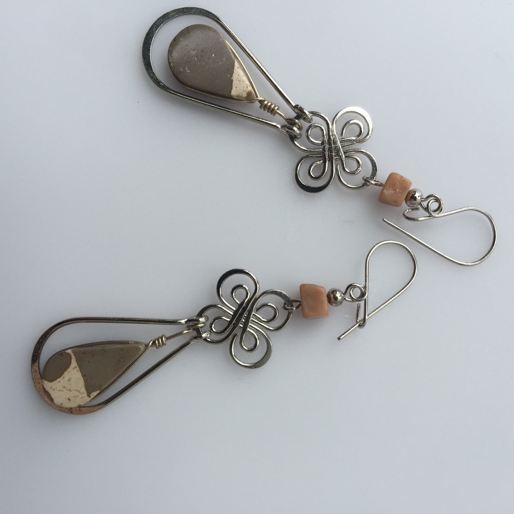 Natural Gray and Beige Stone Earrings